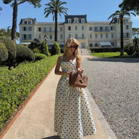 Polka Dot Square Neck Maxi Dress – Sleeveless High Waist Summer Gown