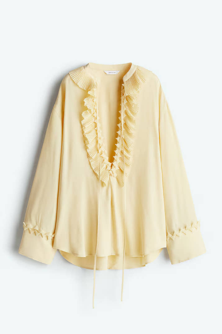 Ruffle Tunic Blouse Women – Long Sleeve Yellow Lace Top