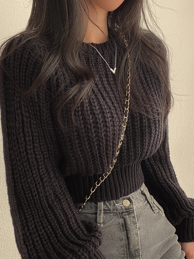 Harajuku Lantern Sleeve Sweater – Vintage Korean Loose Knit