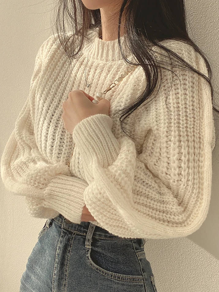 Harajuku Lantern Sleeve Sweater – Vintage Korean Loose Knit