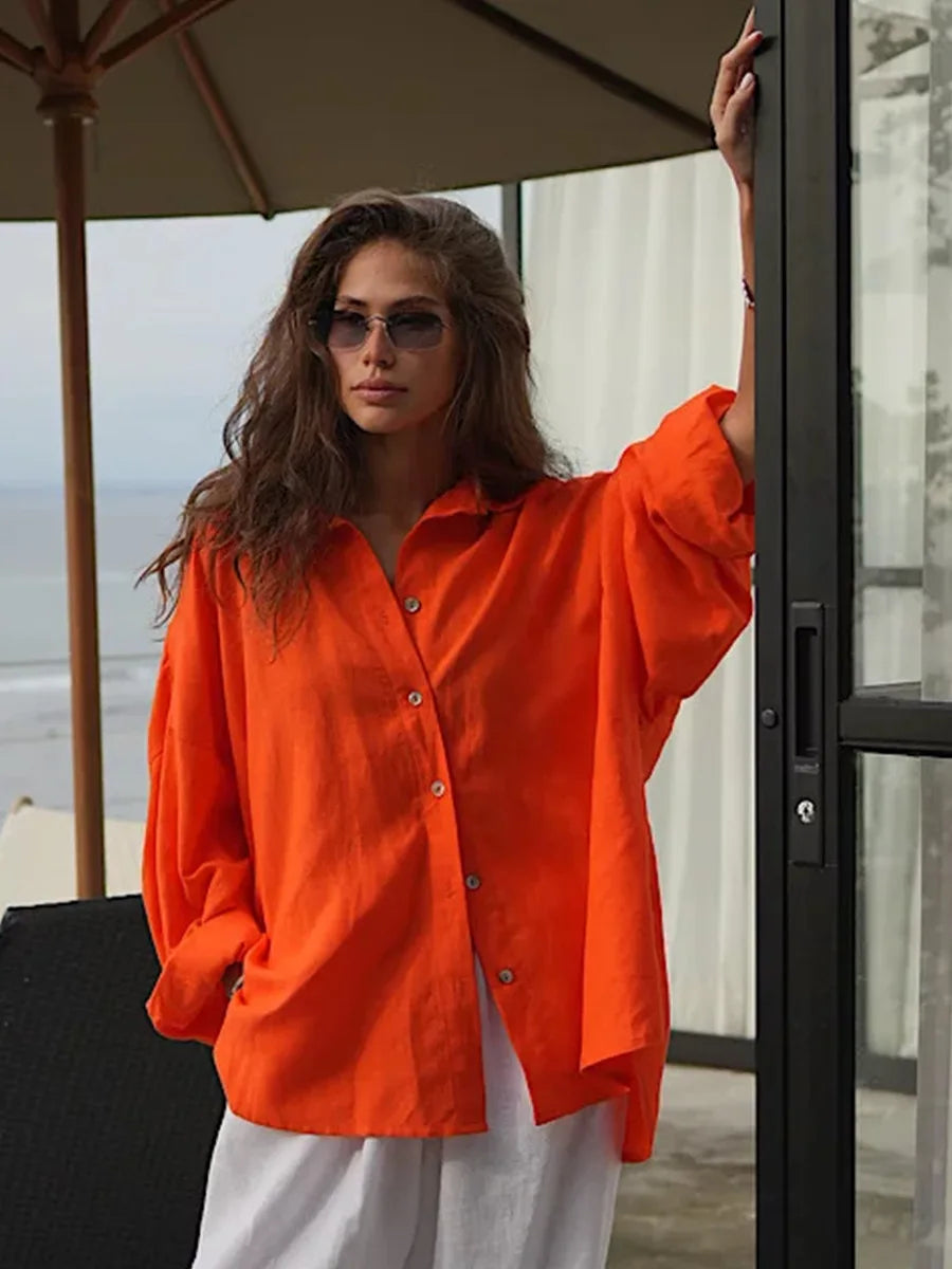 Cotton Casual Loose Shirt for Women – Spring Summer Versatile Cardigan