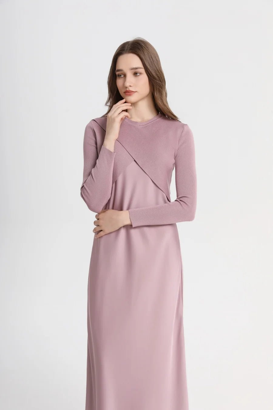 Satin Maxi Dress Set with Knitted Top – Spring Summer Style