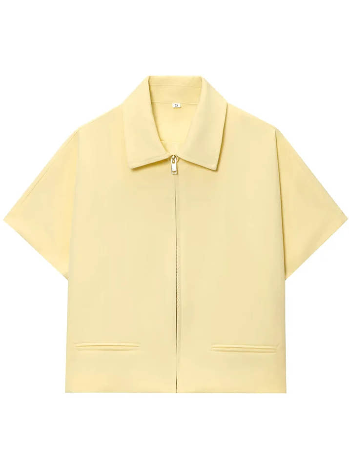 Women’s Cropped Varsity Jacket – Short Sleeve Zip-Up Summer Outerwear