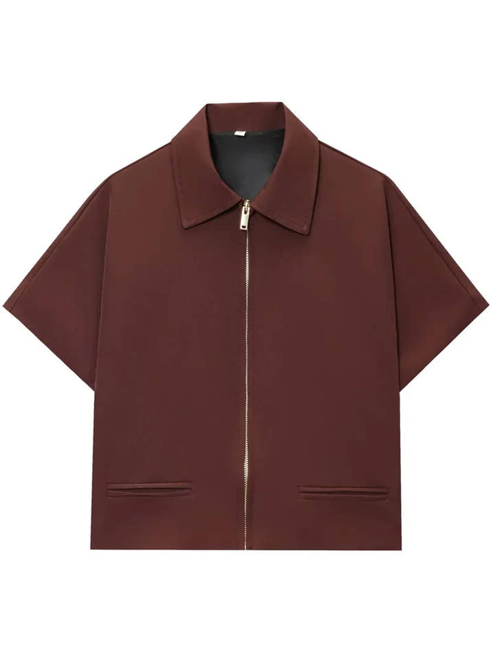 Women’s Cropped Varsity Jacket – Short Sleeve Zip-Up Summer Outerwear