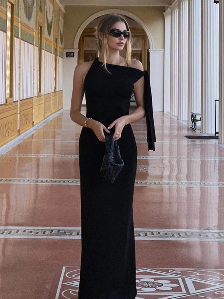 Sweetheart Asymmetric Long Dress – Slim Fit Tie Waist Evening Gown