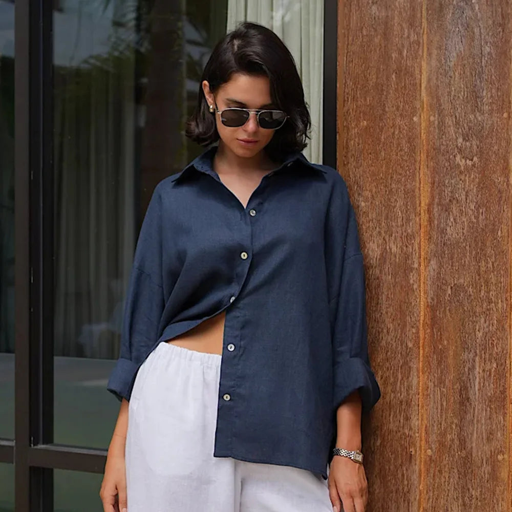 Cotton Casual Loose Shirt for Women – Spring Summer Versatile Cardigan