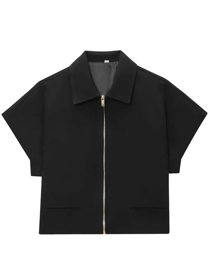 Women’s Cropped Varsity Jacket – Short Sleeve Zip-Up Summer Outerwear