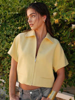 Women’s Cropped Varsity Jacket – Short Sleeve Zip-Up Summer Outerwear