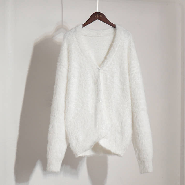 Korean V-Neck Cardigan – Oversized Knitted Sweater