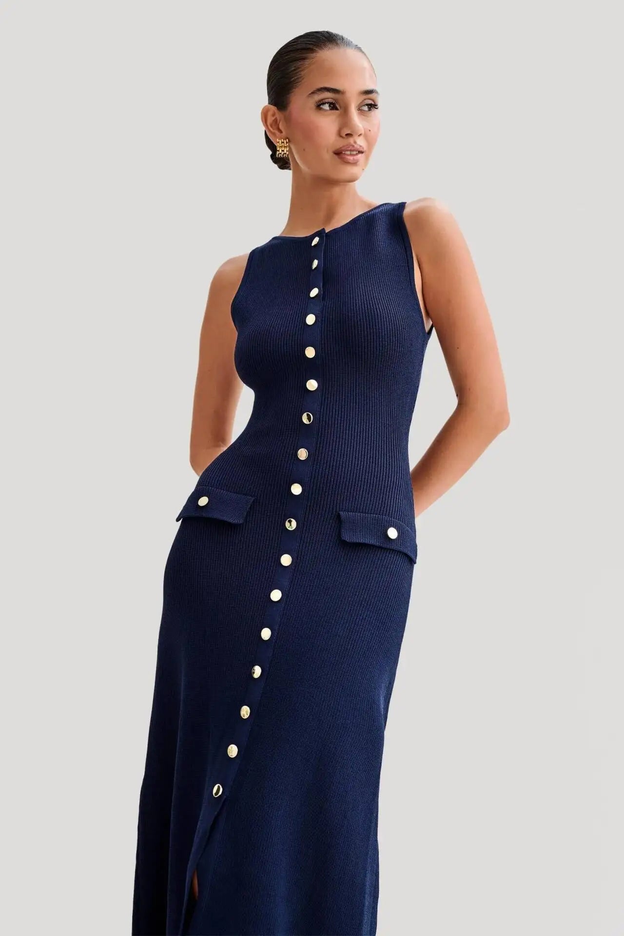 White dark blue dress