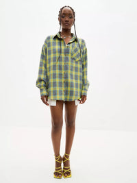 Vintage Oversized Plaid Shirt for Women – Long Sleeve Button Down Top
