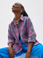 Vintage Oversized Plaid Shirt for Women – Long Sleeve Button Down Top