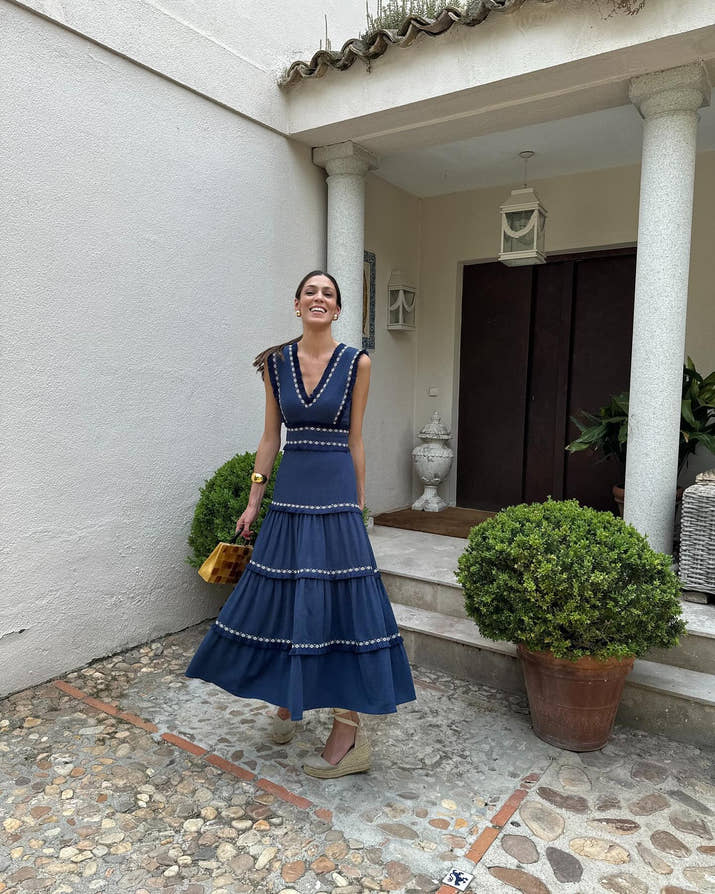 Casual V-neck Tassel Dress - High Waist Knitted Dress