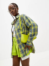 Vintage Oversized Plaid Shirt for Women – Long Sleeve Button Down Top