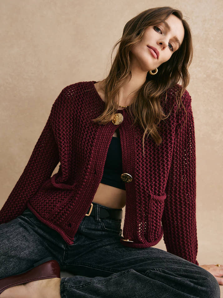 Knitted Sweater Cardigan – Cropped Long Sleeve Autumn Outerwear