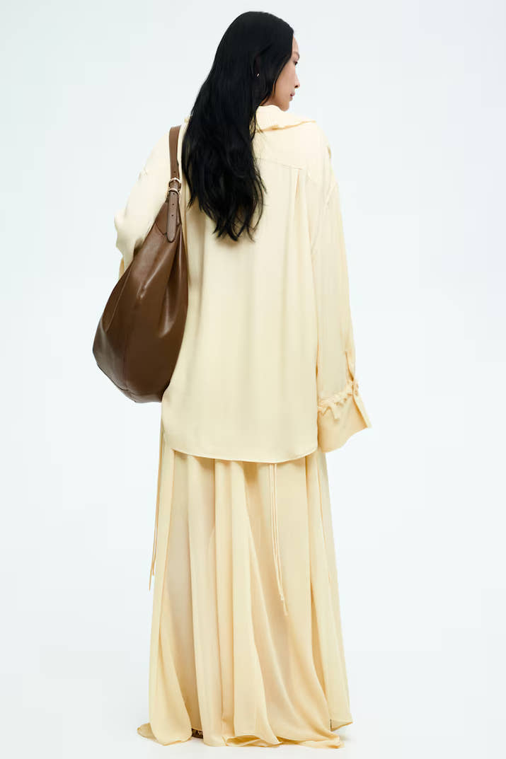 Ruffle Tunic Blouse Women – Long Sleeve Yellow Lace Top