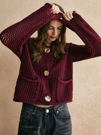 Knitted Sweater Cardigan – Cropped Long Sleeve Autumn Outerwear