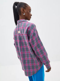 Vintage Oversized Plaid Shirt for Women – Long Sleeve Button Down Top