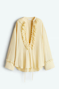 Ruffle Tunic Blouse Women – Long Sleeve Yellow Lace Top