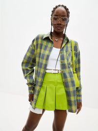 Vintage Oversized Plaid Shirt for Women – Long Sleeve Button Down Top