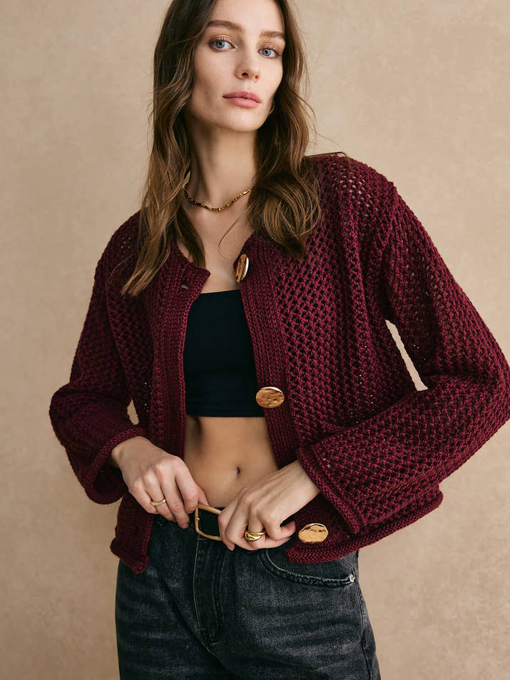 Knitted Sweater Cardigan – Cropped Long Sleeve Autumn Outerwear