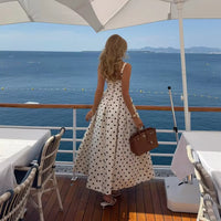 Polka Dot Square Neck Maxi Dress – Sleeveless High Waist Summer Gown