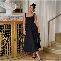 Polka Dot Square Neck Maxi Dress – Sleeveless High Waist Summer Gown