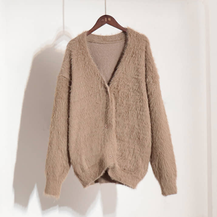 Korean V-Neck Cardigan – Oversized Knitted Sweater