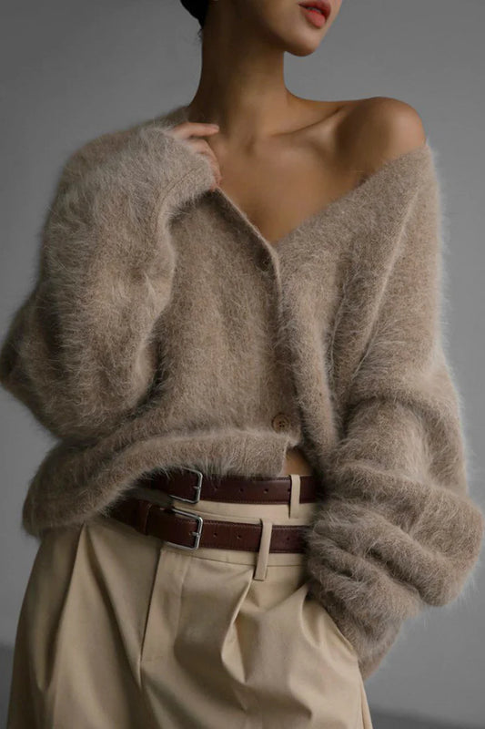 Korean V-Neck Cardigan – Oversized Knitted Sweater
