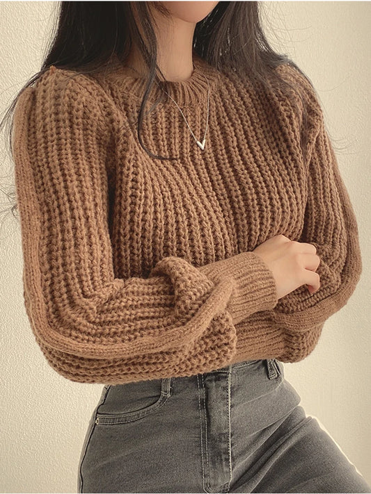 Harajuku Lantern Sleeve Sweater – Vintage Korean Loose Knit
