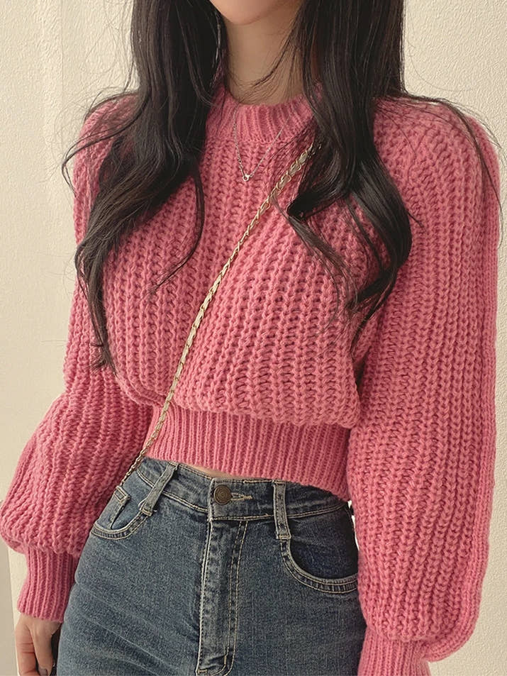 Harajuku Lantern Sleeve Sweater – Vintage Korean Loose Knit
