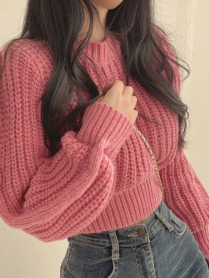 Harajuku Lantern Sleeve Sweater – Vintage Korean Loose Knit