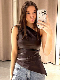 One-Shoulder Slim Jacket for Women – Fall Winter Sleeveless Zipper Coat