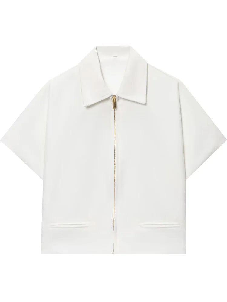 Women’s Cropped Varsity Jacket – Short Sleeve Zip-Up Summer Outerwear