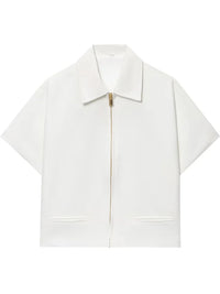 Women’s Cropped Varsity Jacket – Short Sleeve Zip-Up Summer Outerwear