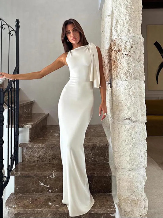 Sweetheart Asymmetric Long Dress – Slim Fit Tie Waist Evening Gown