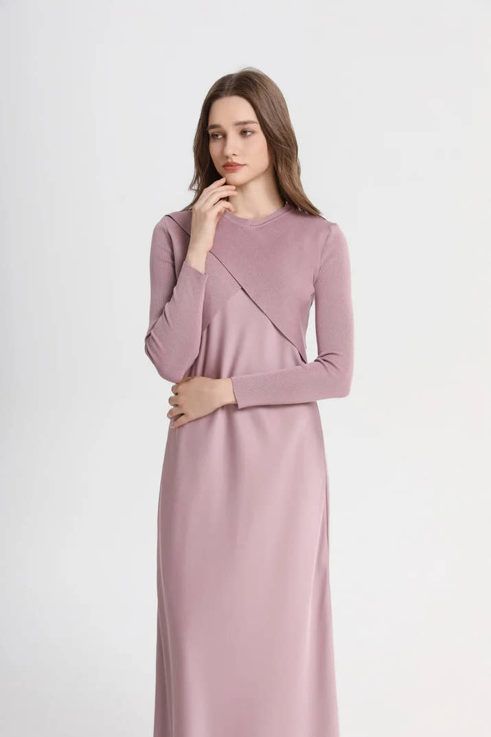 Satin Maxi Dress Set with Knitted Top – Spring Summer Style