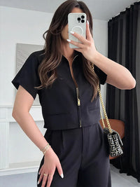 Women’s Cropped Varsity Jacket – Short Sleeve Zip-Up Summer Outerwear