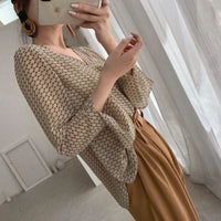 Vintage V-Neck Print Blouse for Women – Long Sleeve Chiffon Shirt