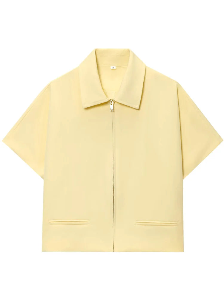 Women’s Cropped Varsity Jacket – Short Sleeve Zip-Up Summer Outerwear