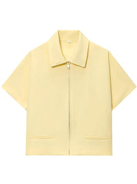 Women’s Cropped Varsity Jacket – Short Sleeve Zip-Up Summer Outerwear