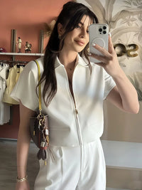 Women’s Cropped Varsity Jacket – Short Sleeve Zip-Up Summer Outerwear
