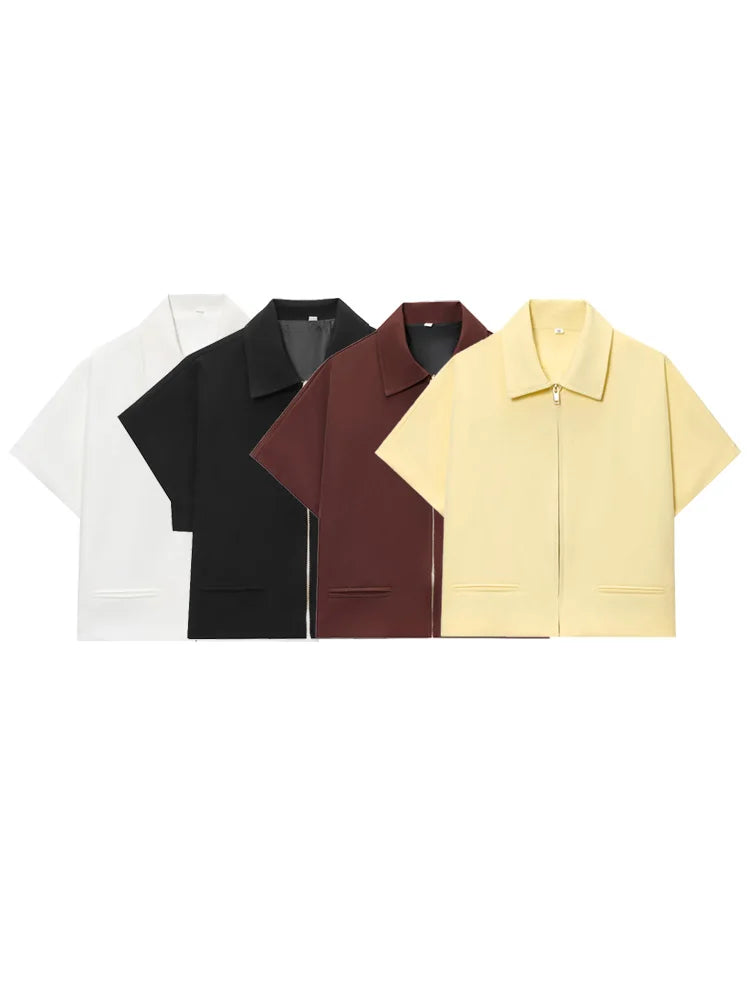 Women’s Cropped Varsity Jacket – Short Sleeve Zip-Up Summer Outerwear
