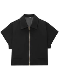 Women’s Cropped Varsity Jacket – Short Sleeve Zip-Up Summer Outerwear