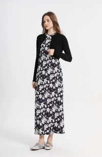 Satin Maxi Dress Set with Knitted Top – Spring Summer Style