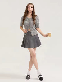 Solid Color Knit Cardigan – Short Sleeve Slim Sweater for Women