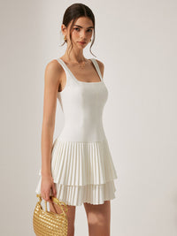 Square Collar Mini Dress – Sleeveless Summer Pleated Slim Dress