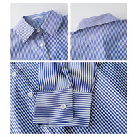 Striped Shirt Women - Blue-White Lantern Sleeve Loose Office Shirt