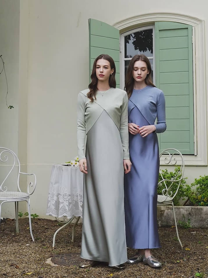 Satin Maxi Dress Set with Knitted Top – Spring Summer Style