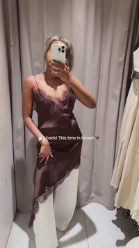 Lace Asymmetric Slip Dress – Elegant Backless Party Wear